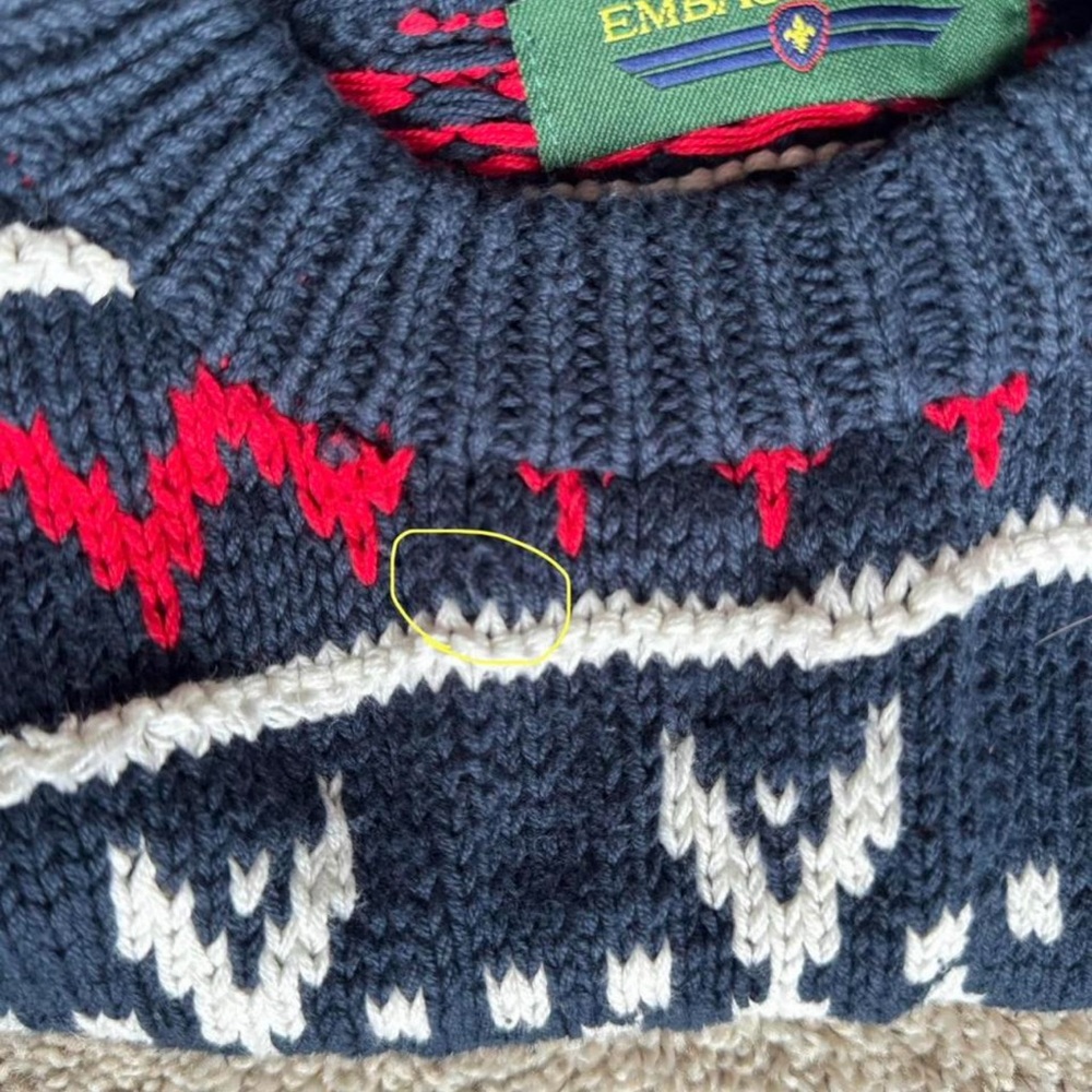Navy and Red Patterned Men's Sweater - Picture 5 of 5